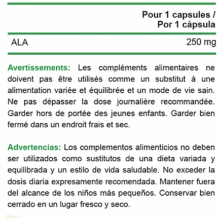 composición R-ALA - Ácido Alfa Lipoico 60 Caps