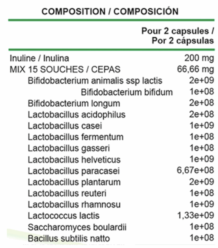 composición probiótico mezcla de 15 cepas