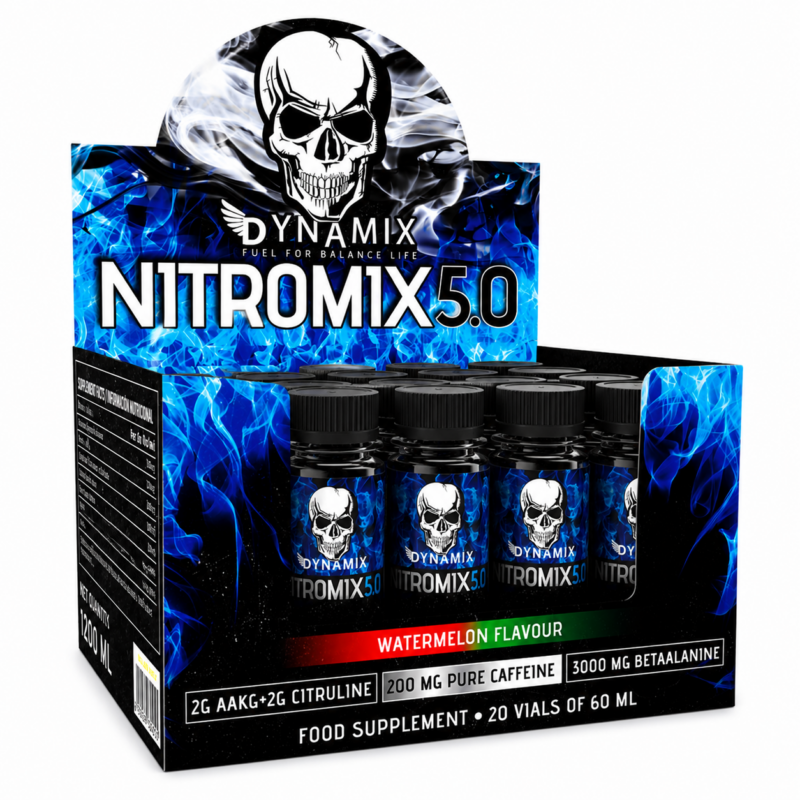 Nitromix 5.0 Dynamix Sandía 20 viales preentreno líquido con citrulina y cafeína.